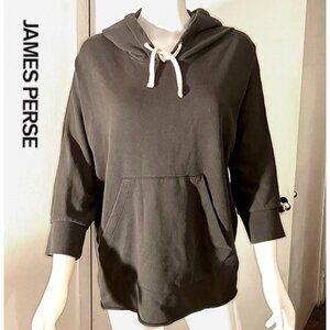 JAMES PERSE black heavyweight french terry ¾ sleeved hoodie,S3 (L)